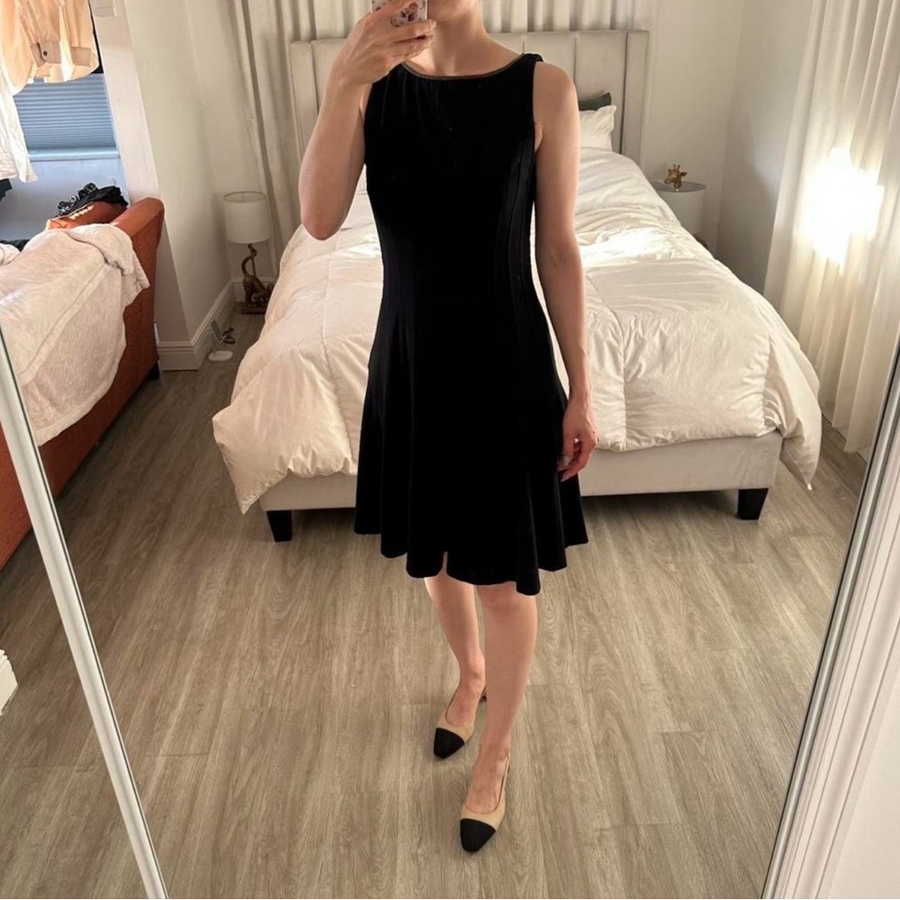 Ralph Lauren Black Fit & Flare Midi Dress Sleeveless Pleated A-Line, Size 6